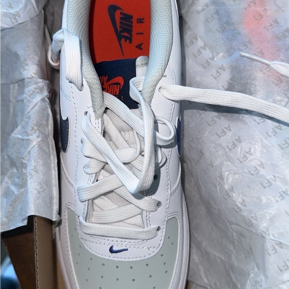 Nike Air Force 1 Light Silver and Navy Sneakers - Picture 2 of 3